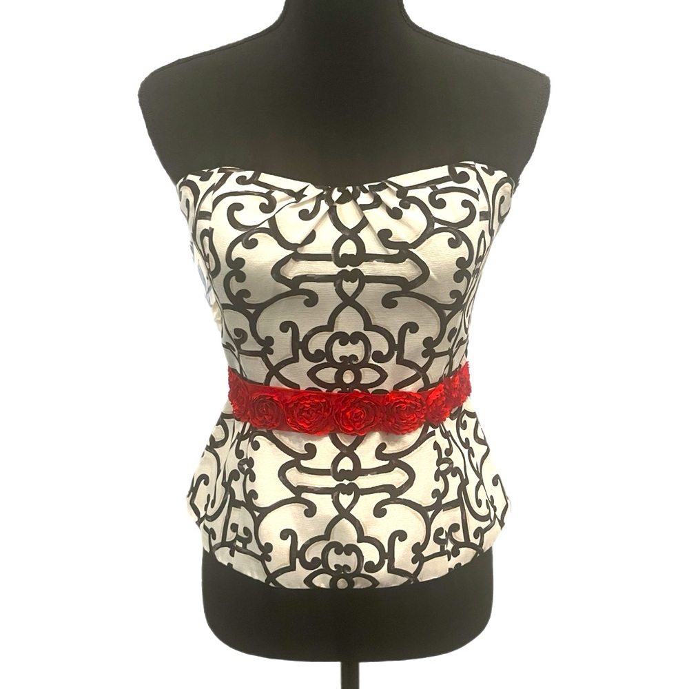 White House Black Market Strapless Top with Red Floral Detail